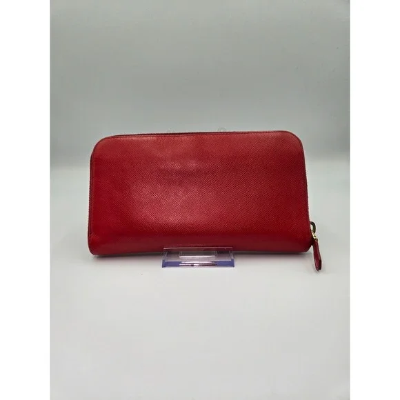 Prada Red Saffiano Leather Bow Continental‎ Zip Around Wallet Authentic - Picture 13 of 13